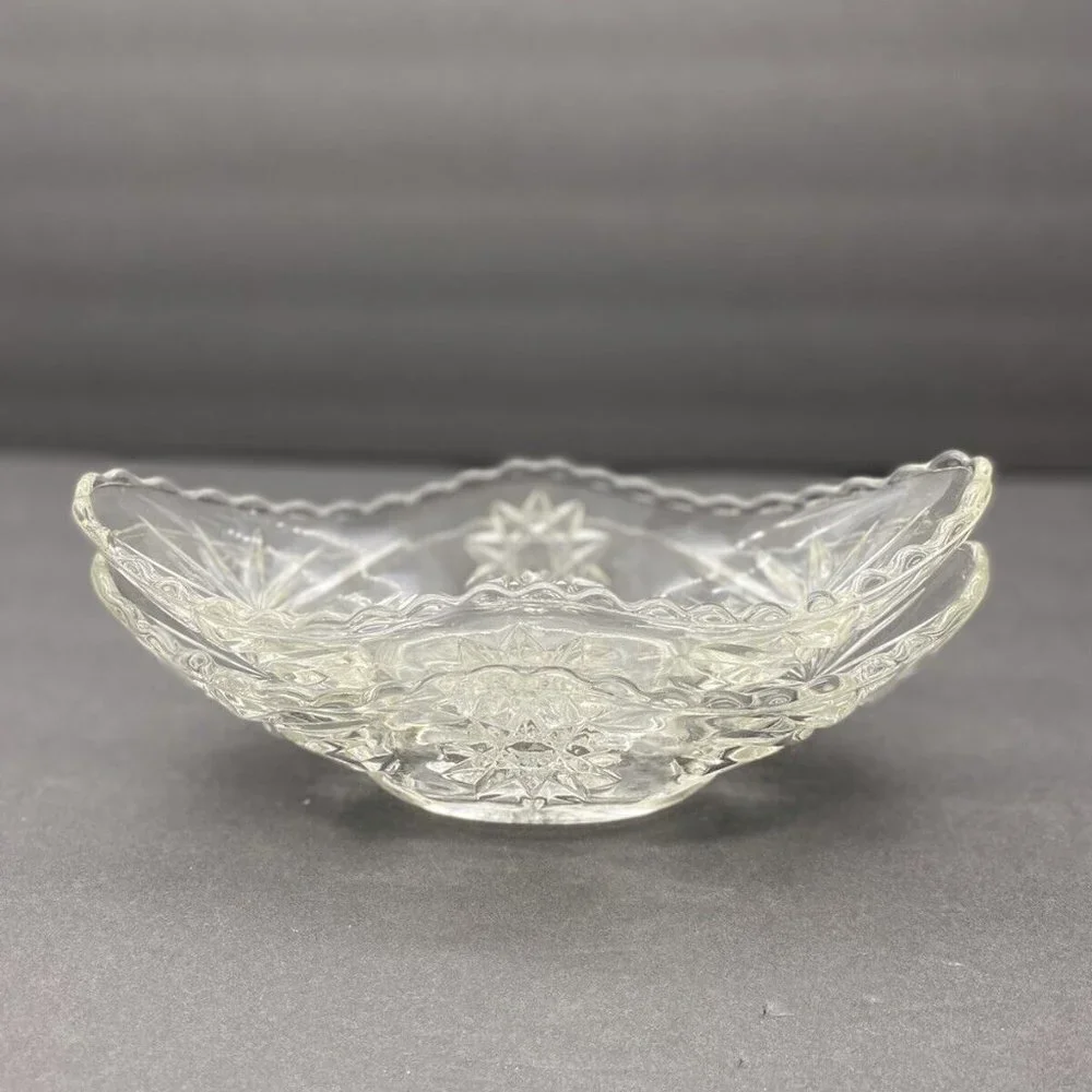 VTG 80s Pressed Glass Starburst Oval Serving Bowls Dish Set Of 2 Star Of David‎